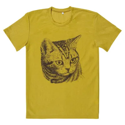 Футболка з принтом Кіт м.535 гірчична віскоза ТМ Ярослав